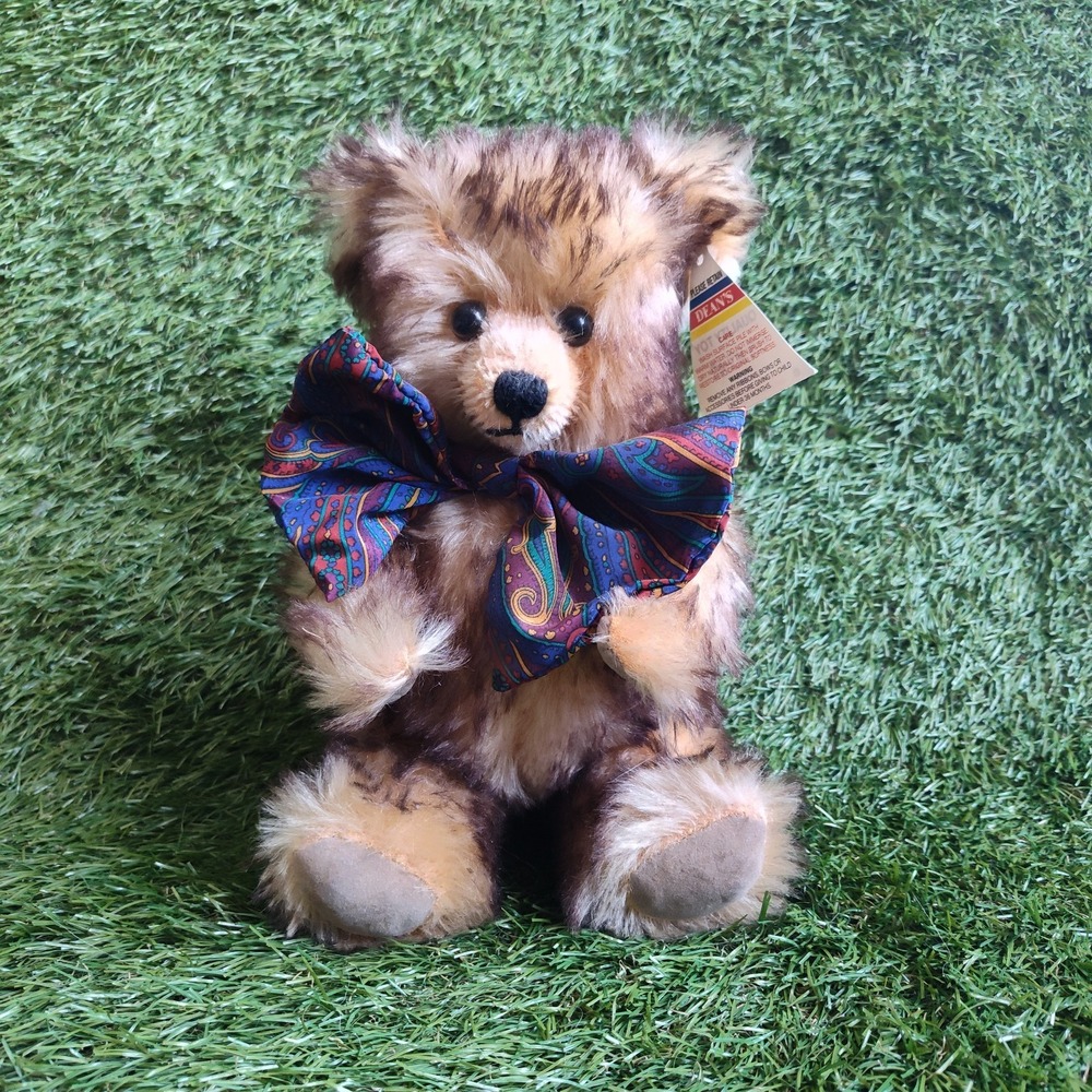 Deans Quality Toys 100% Mohair Teddy Bear Jointed Plush Vintage Bowtie EUC Tags